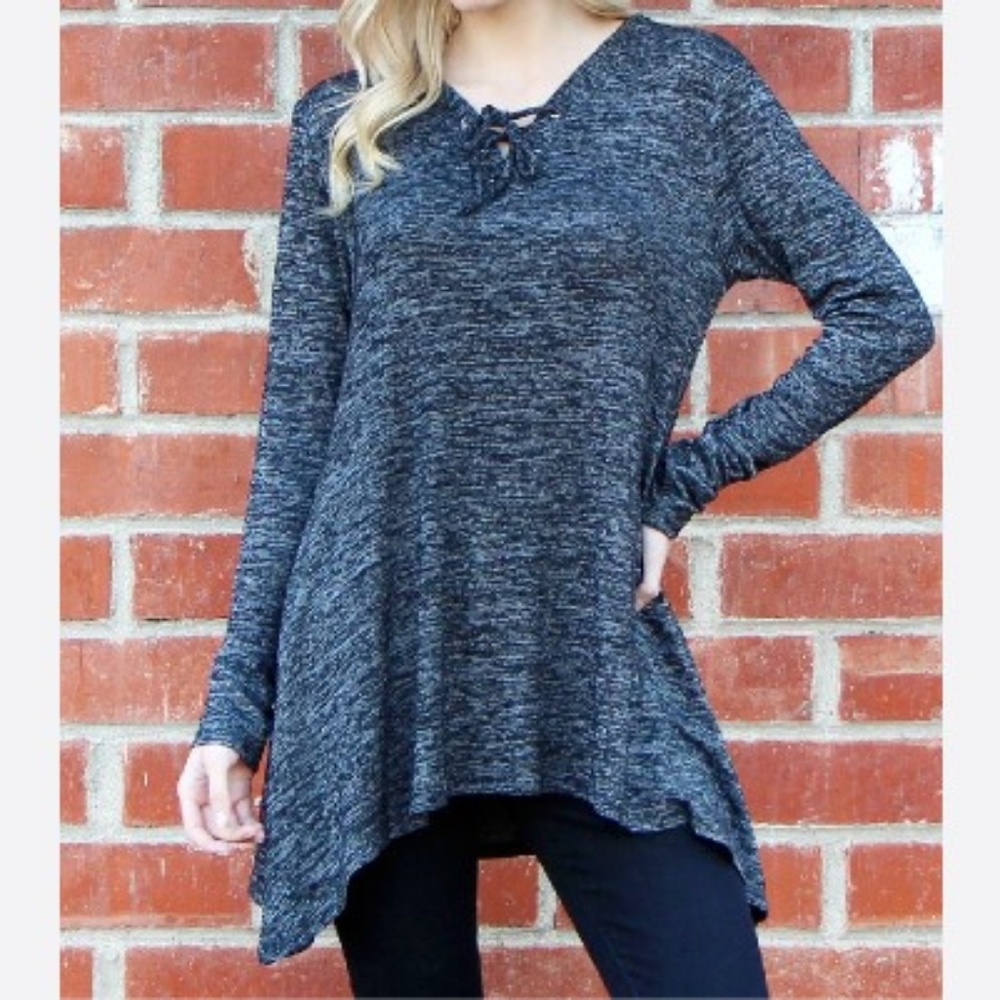 ***CLOSET CLOSING*** Gray Blouse Lace-Up Neck